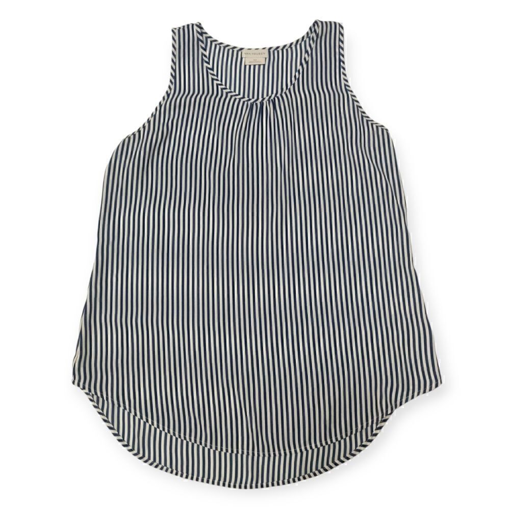 NWOT Van Heusen White Blue Stripe top blouse sz M